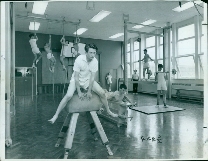 Members of the Oxford Training Center take part in a physical exercise on September 20th, 1961. - Vintage Photograph