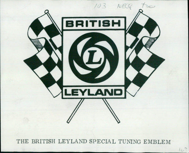 A British Leyland emblem is displayed outside of one of the company's special tuning depots. - Vintage Photograph