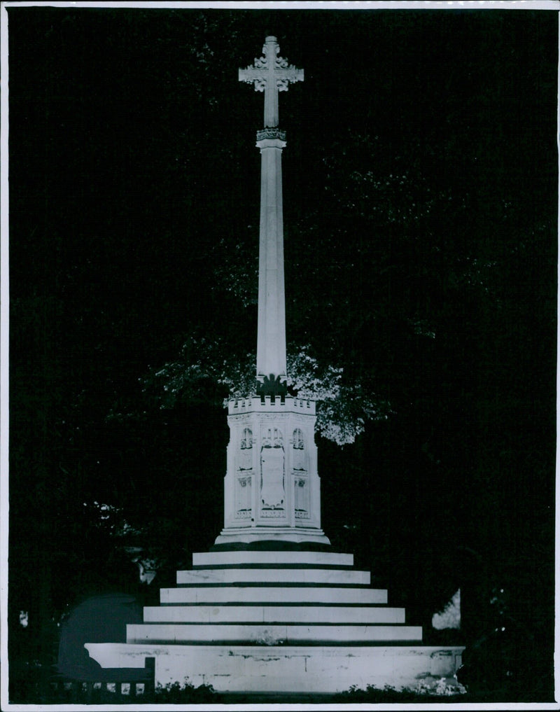 A crowd of people gathered at the War Memorial in St. Giles's. - Vintage Photograph