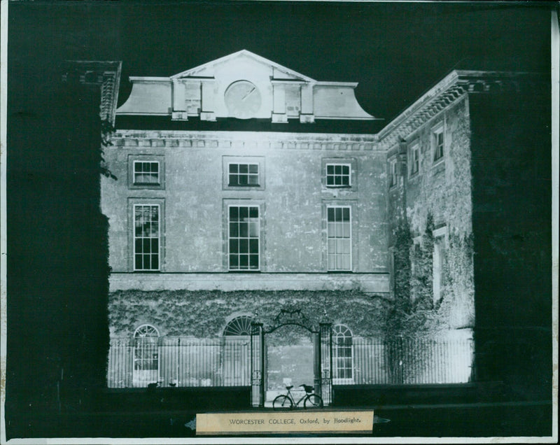 Worcester College, Oxford, illuminated by floodlights. - Vintage Photograph