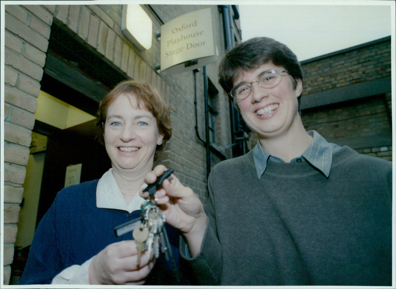 The General Manager of Oxford Playhouse hands over the keys to her successor. - Vintage Photograph