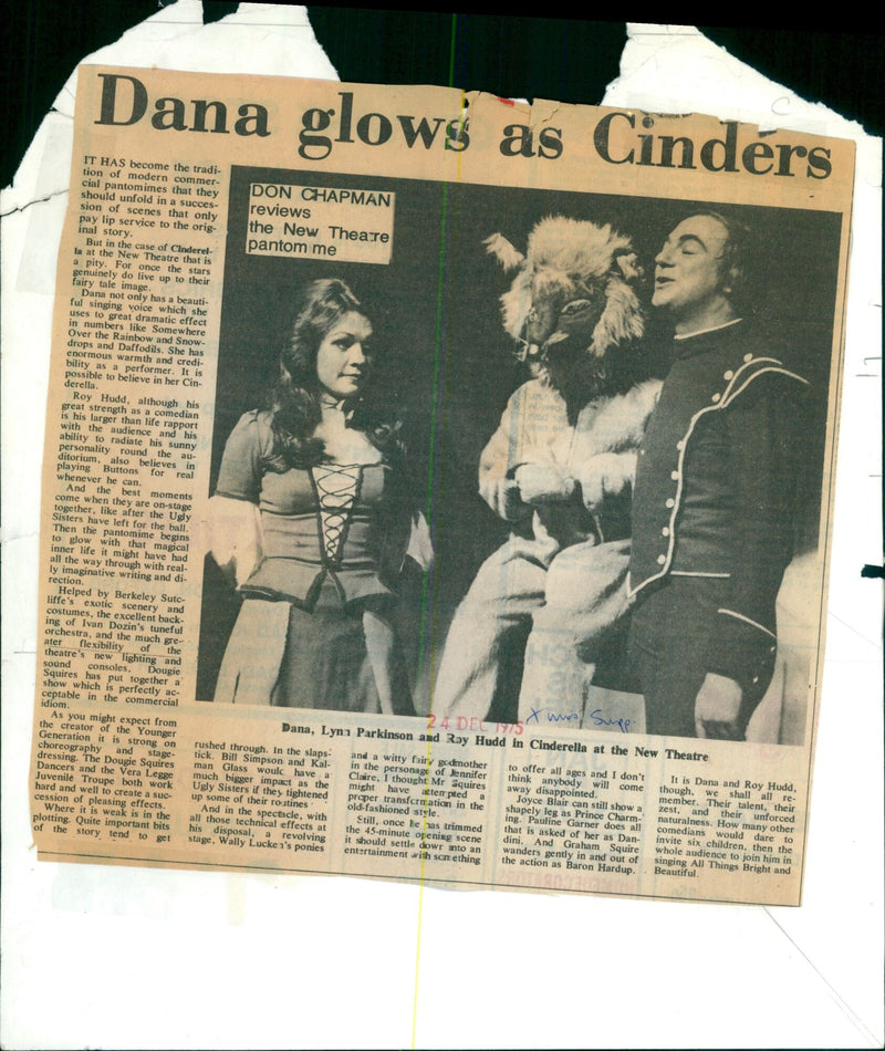 Dana, Lynn Parkinson and Roy Hudd in Cinderella at the New Theatre. - Vintage Photograph