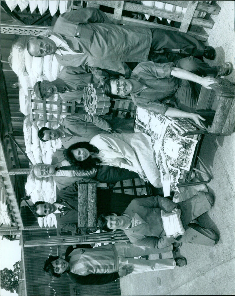 Richard Castie Johnattion Mason (with beard) and Valerie Cotterill teach Tony and Melvin Lewis Claude Alder tasks at the Mrzyglod Management Training Center. - Vintage Photograph