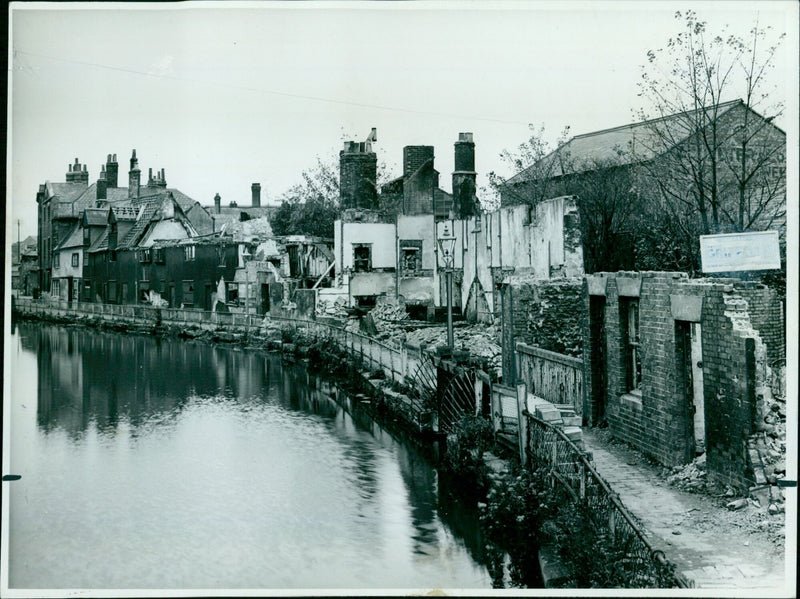 Demolition work in progress in Fisher Row, Oxford. - Vintage Photograph