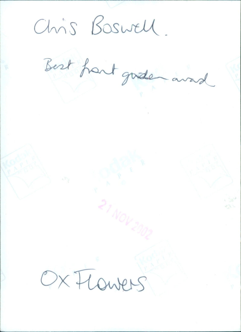 Chis Boswell receives the Best Front Gooder award at Ox Flowers. - Vintage Photograph