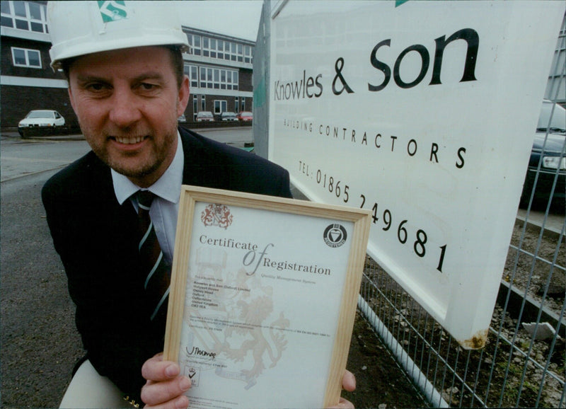 Tony Munsey receives an International Quality Award at Knowles and Son in Oxford. - Vintage Photograph