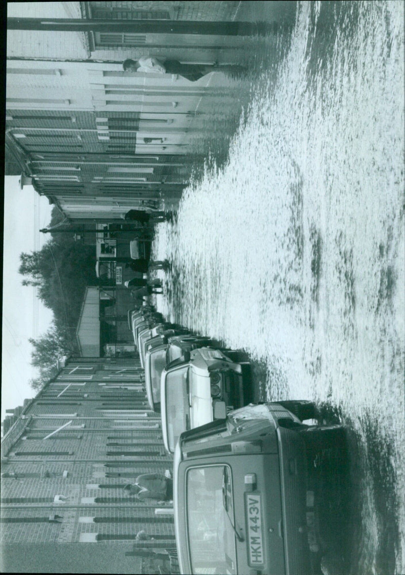 A view of a flooded street in Rio de Janeiro, Brazil. - Vintage Photograph