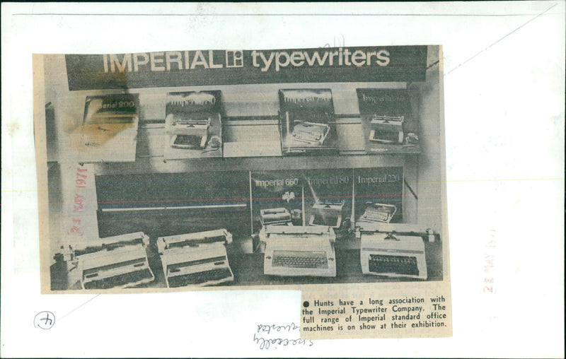 A variety of Imperial typewriters on display at an exhibition. - Vintage Photograph