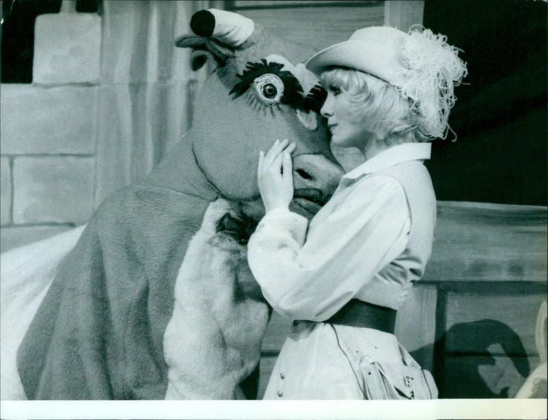 Actors Joyce Blair and Keeffe and Annette in a scene from the pantomime at the New Theatre. - Vintage Photograph