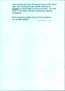 Two Sutcliffe Catering UK employees win first prize in culinary competition. - Vintage Photograph