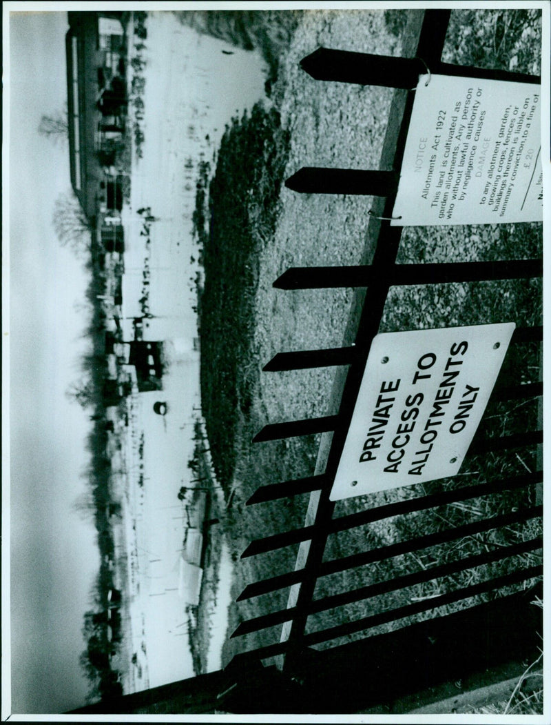 Sign on a private allotment with a warning of potential fines for damage. - Vintage Photograph