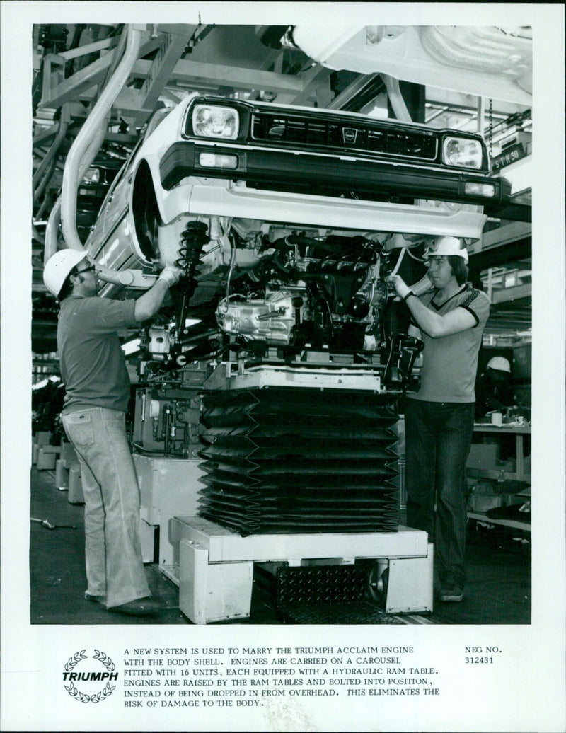 A new system is used to marry the Triumph Acclaim engine with the body shell at ABBRE 8888. - Vintage Photograph