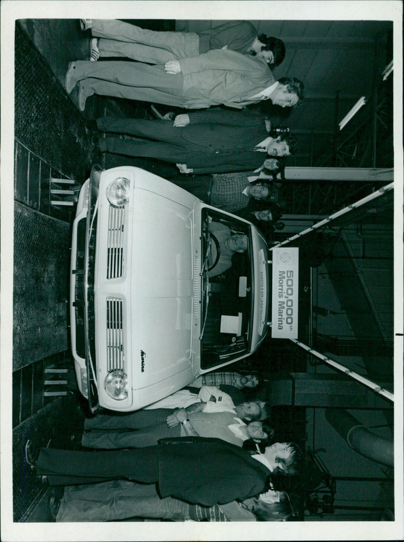 The 500,000th Morris Marina produced by Leyland rolls off the assembly line. - Vintage Photograph