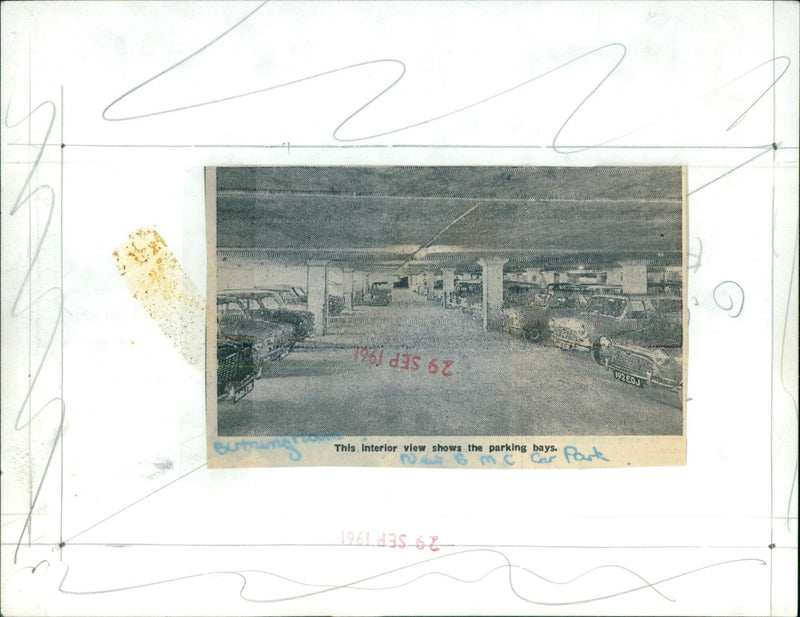 Interior view of a car park. - Vintage Photograph