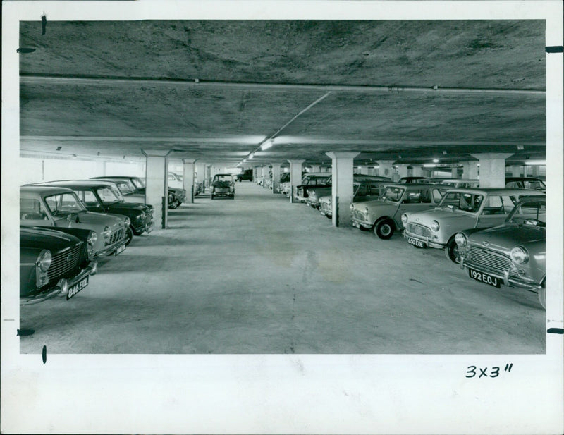 Interior view of a car park. - Vintage Photograph