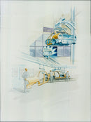 A process control station featuring laser vision inspection technology in a Hedges Wright facility. - Vintage Photograph