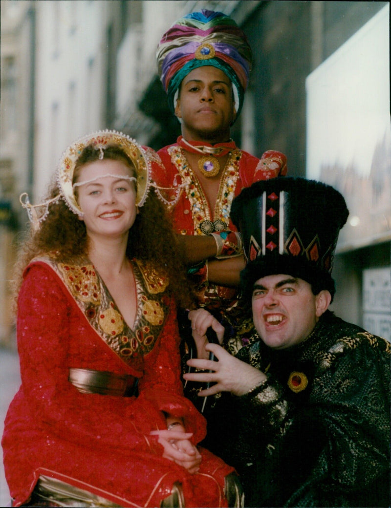 Cast members of the Playhouse production of Aladdin pose for a photocall at Oxford. - Vintage Photograph