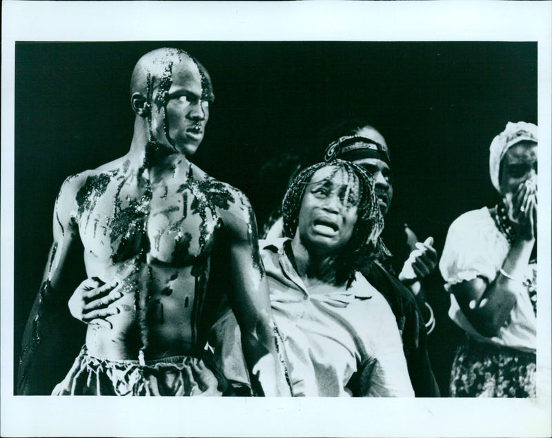 Members of the cast of Zumbi, a production by Black Theatre Co-operative, are pictured at a rehearsal. - Vintage Photograph