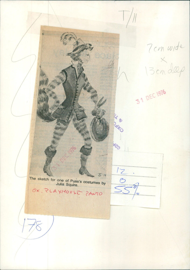 Costume sketch for Puss in the Playhouse Panto by Julia Squire. - Vintage Photograph