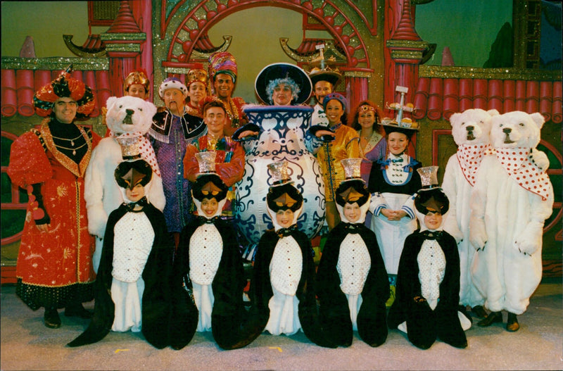 Members of the cast of Oxford Playhouse's Aladdin pantomime take part in a photocall. - Vintage Photograph