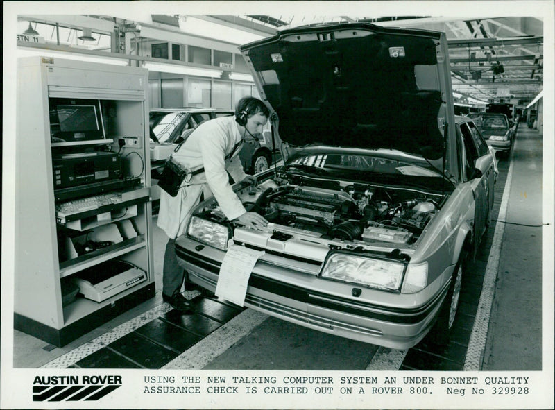 A quality assurance check is carried out on a Rover 800. - Vintage Photograph