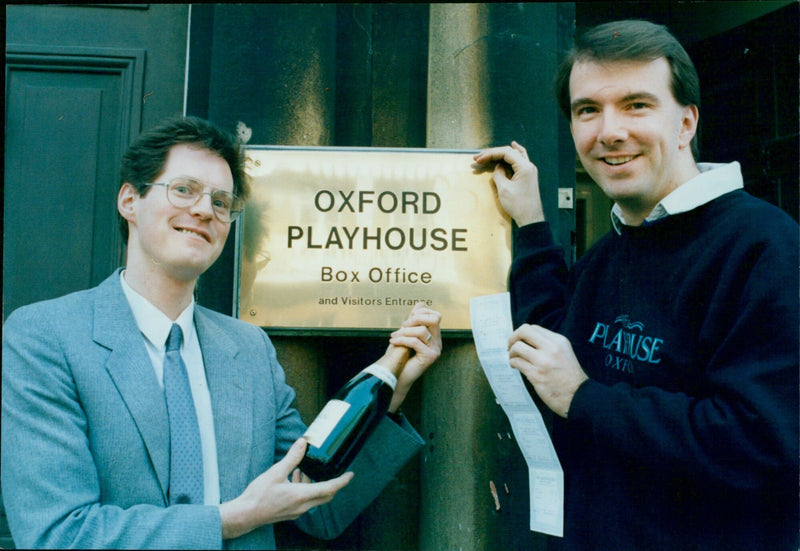 Oxford Playhouse staff selling tickets at the box office. - Vintage Photograph