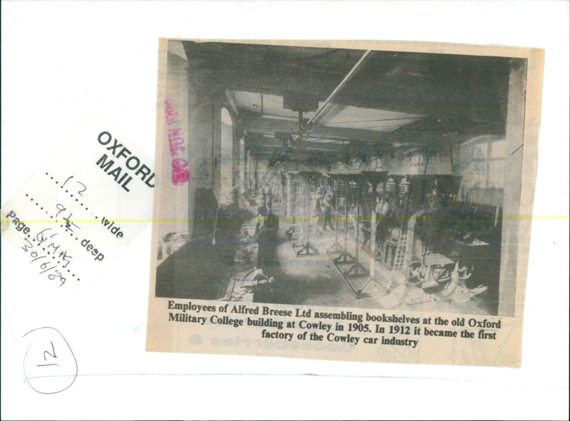 Employees of Alfred Breese Ltd assembling bookshelves at Cowley in 1905. - Vintage Photograph