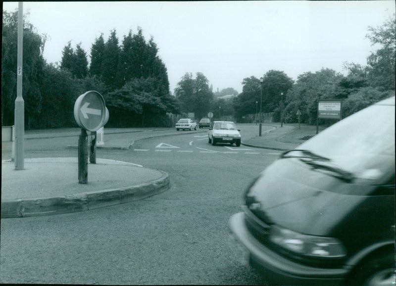 Traffic congestion at the junction of Headley Way and J.R. Hospital roundabout in Oxford, UK. - Vintage Photograph