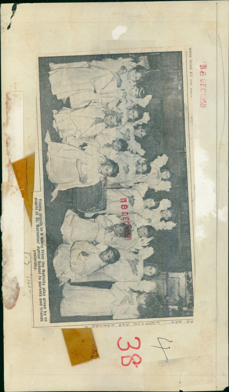 Young angels in a Nativity play given by St. Barnabas' Junior School. - Vintage Photograph