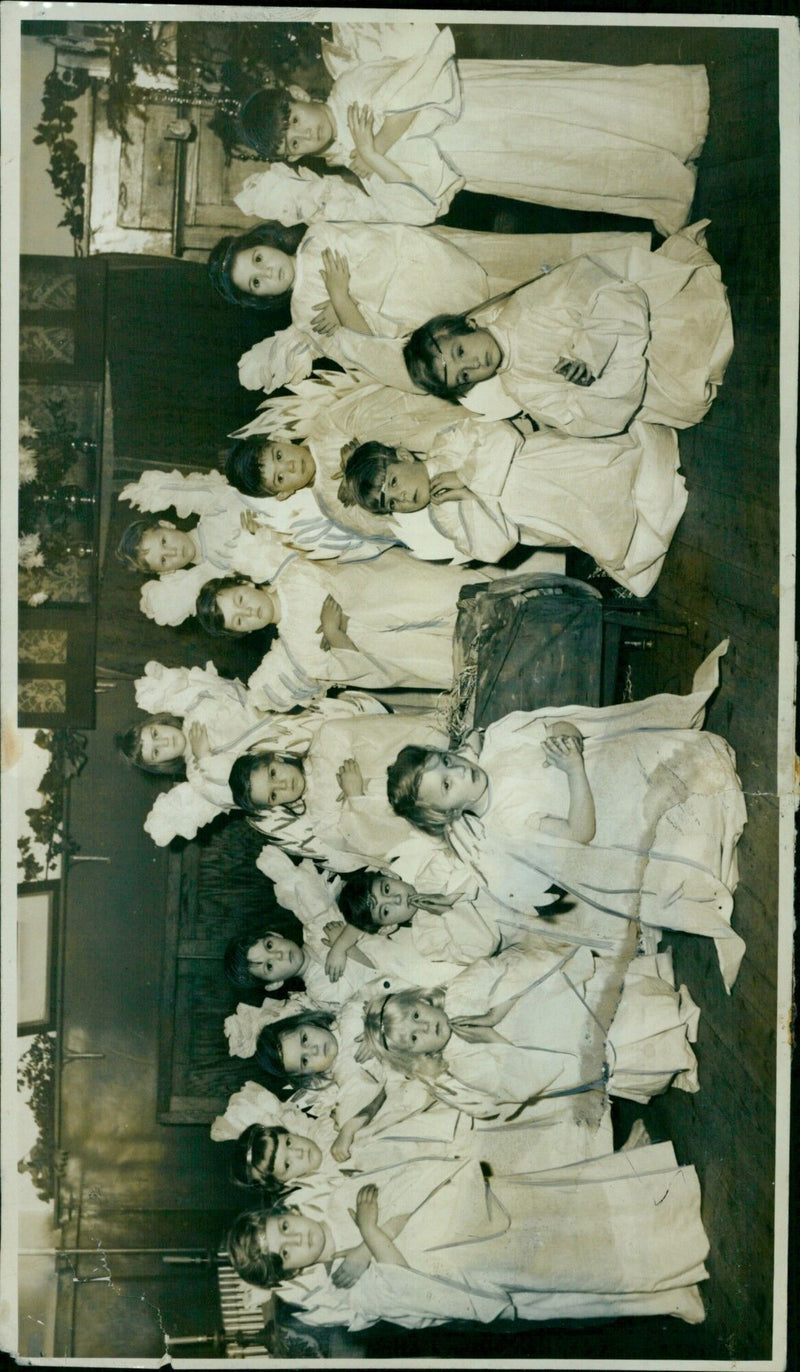 Young angels in a Nativity play given by St. Barnabas' Junior School. - Vintage Photograph