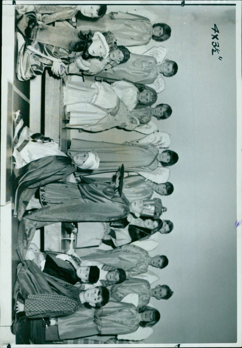 Children from three different schools in Oxford rehearse their nativity play for the 1962 Christmas season. - Vintage Photograph