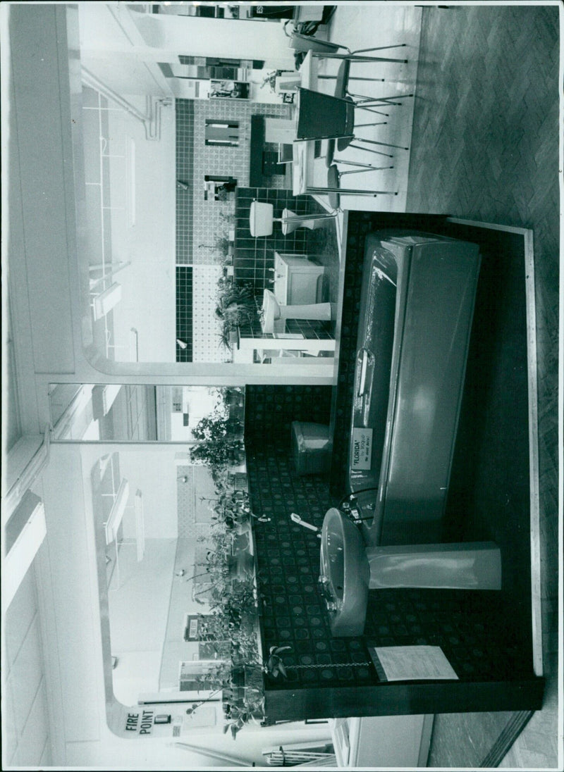 Firefighters battle a blaze at a car showroom in Florida. - Vintage Photograph