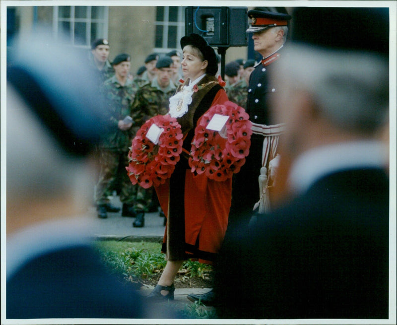 A Remembrance Sunday ceremony at St Giles in Oxford, England. - Vintage Photograph