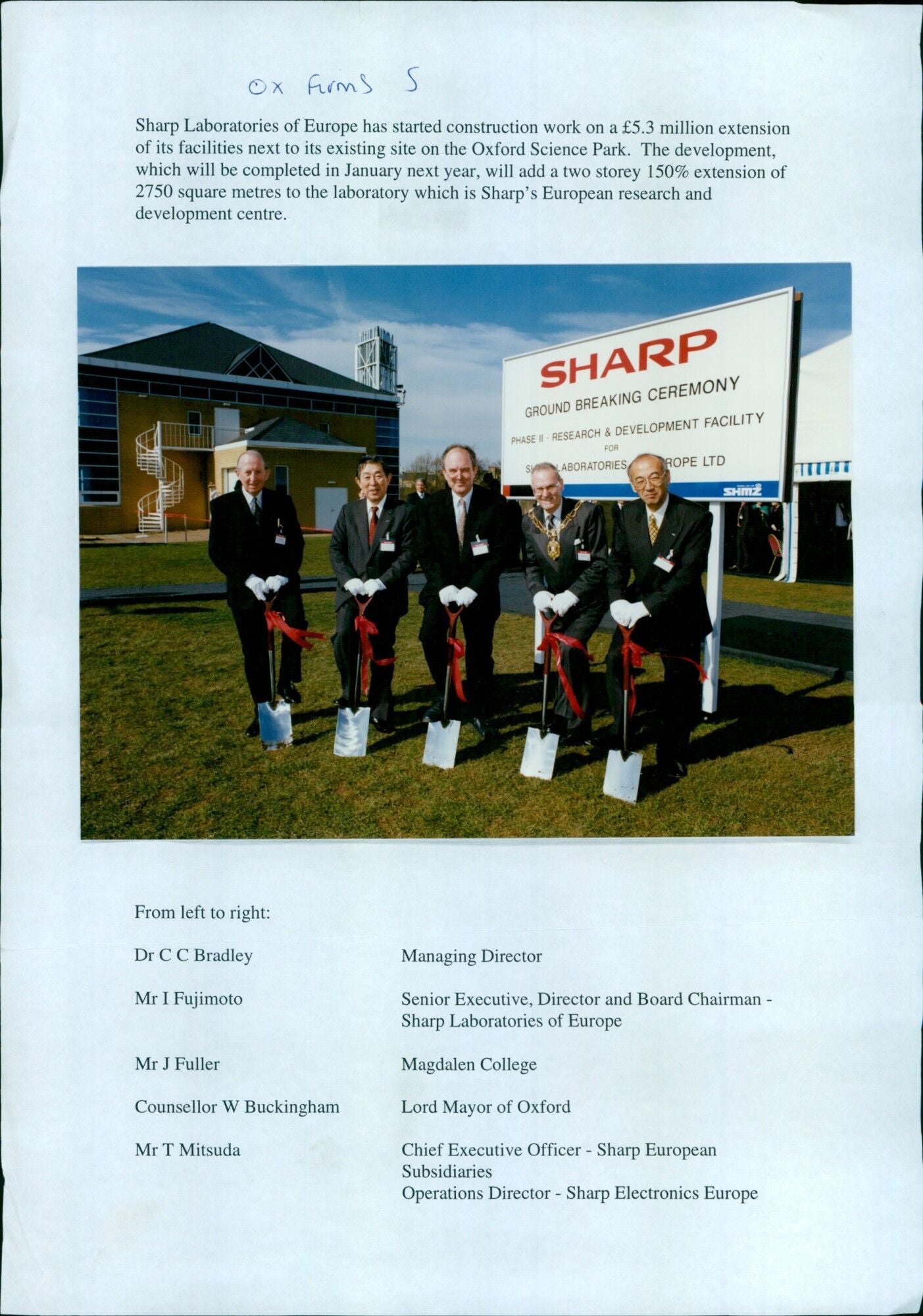 Sharp Laboratories of Europe breaks ground on a £5.3 million extension