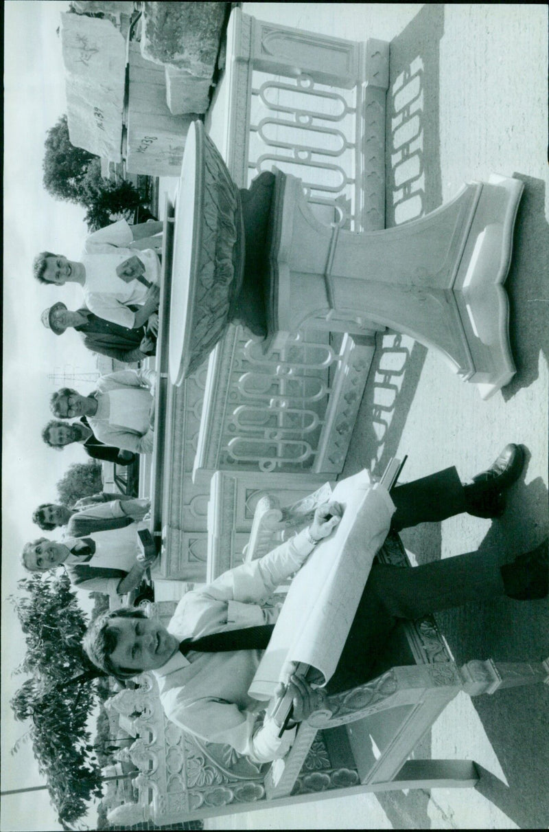 A group of people gathered outside a church on July 11, 2020. - Vintage Photograph