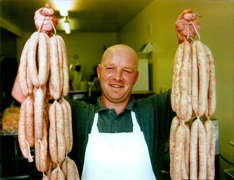 Employees at Stroff's sausage factory in Oxford, Missouri. - Vintage Photograph