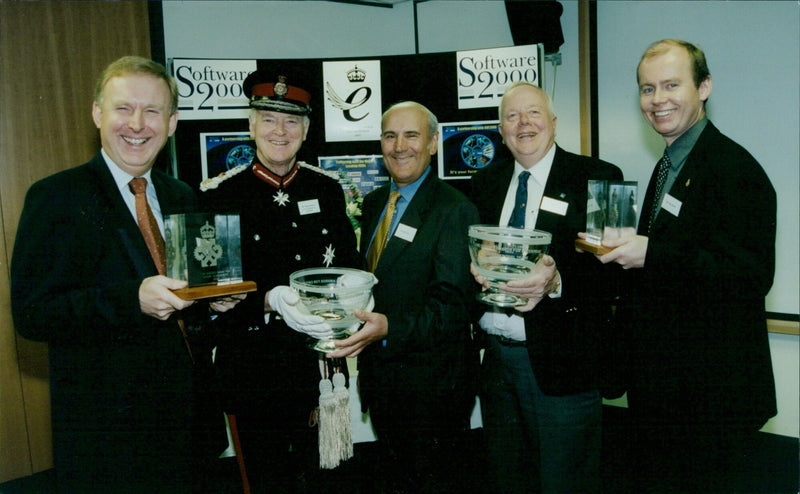 Lord Lieutenant Hugo Brunner presents Software 2000 with their fourth Queen's Award. - Vintage Photograph