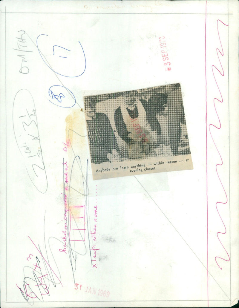 Students attending an evening class in a school in 1970. - Vintage Photograph