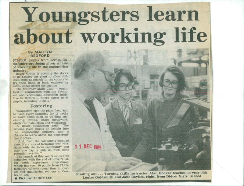 Rover Group opens its Cowley car plant to allow Oxfordshire school pupils to learn basic engineering skills with expert instruction. - Vintage Photograph