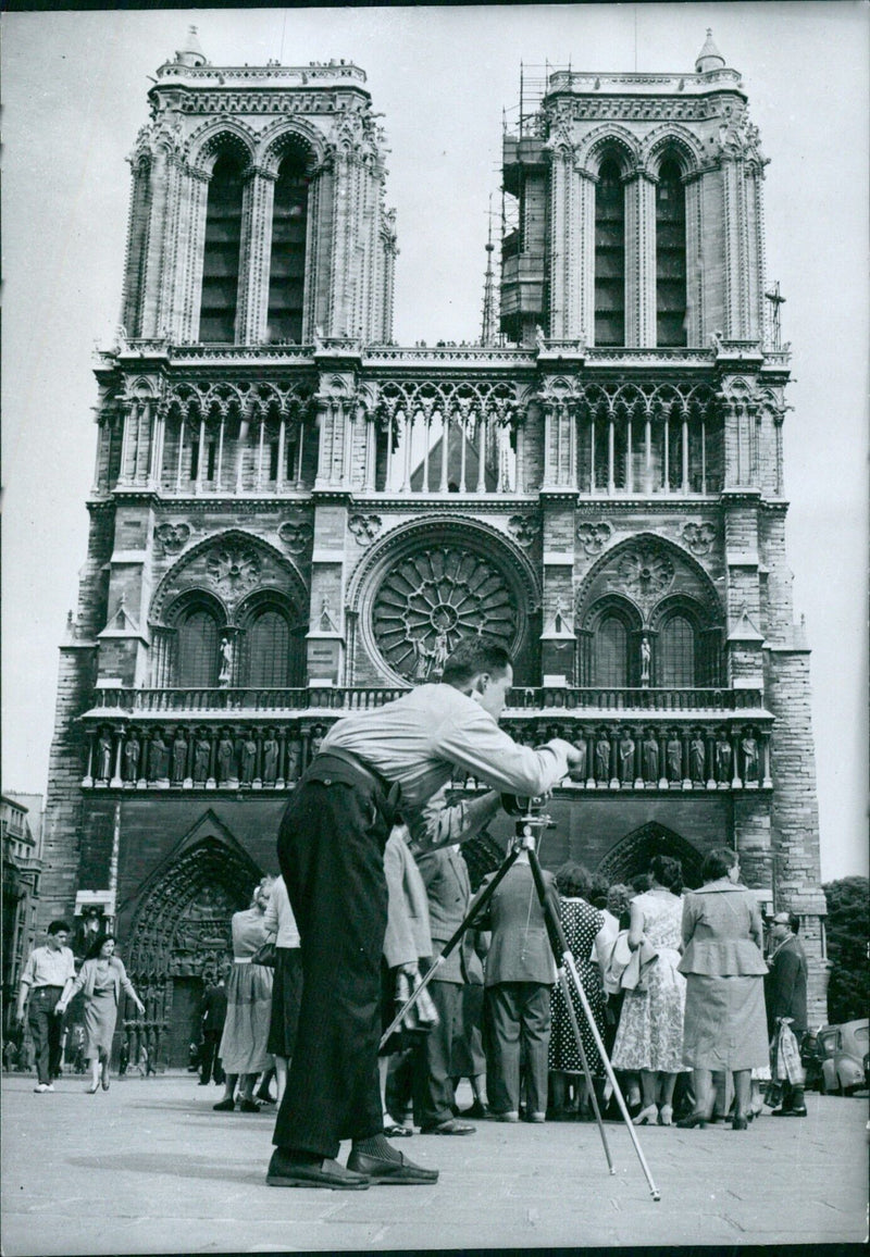 Tourists in front of Notre-Dame - Vintage Photograph