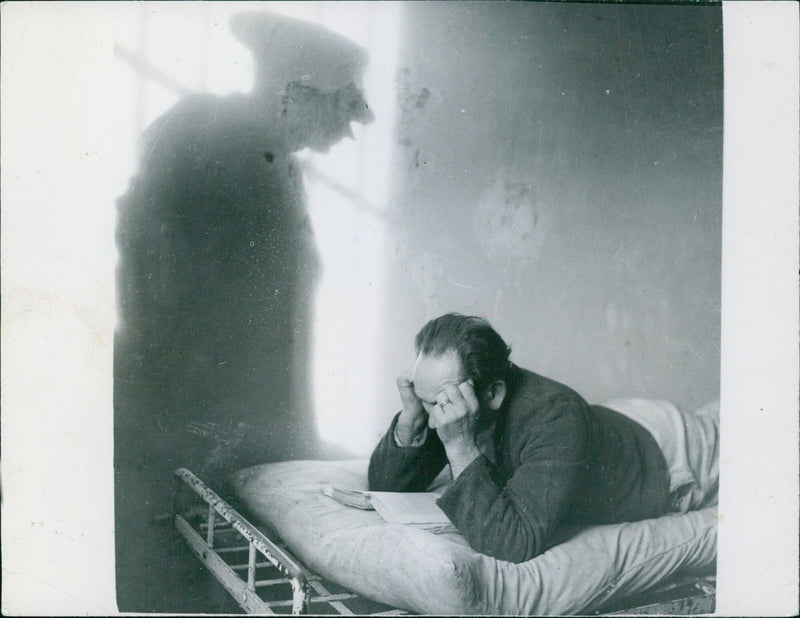 Fresnes Prisoner Reading in Cell - Vintage Photograph