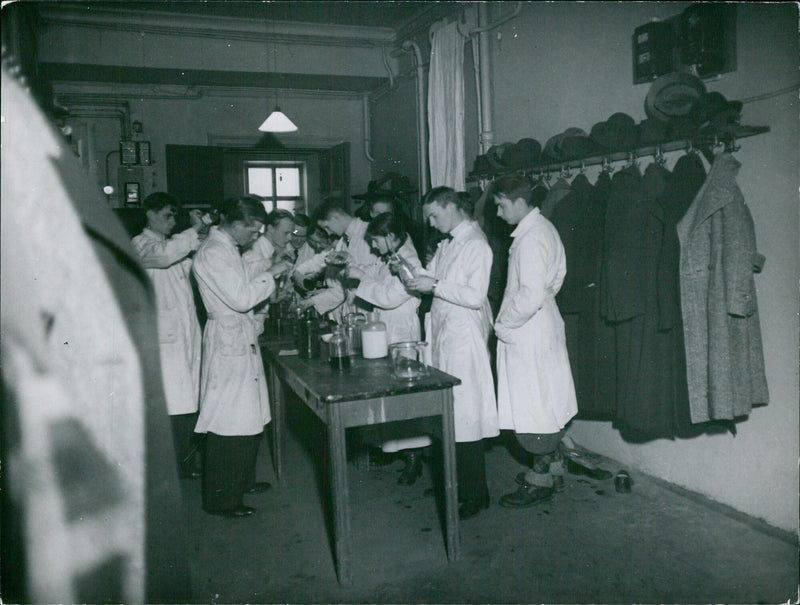 Material table in the hallway of the Karolinska Institute - Vintage Photograph