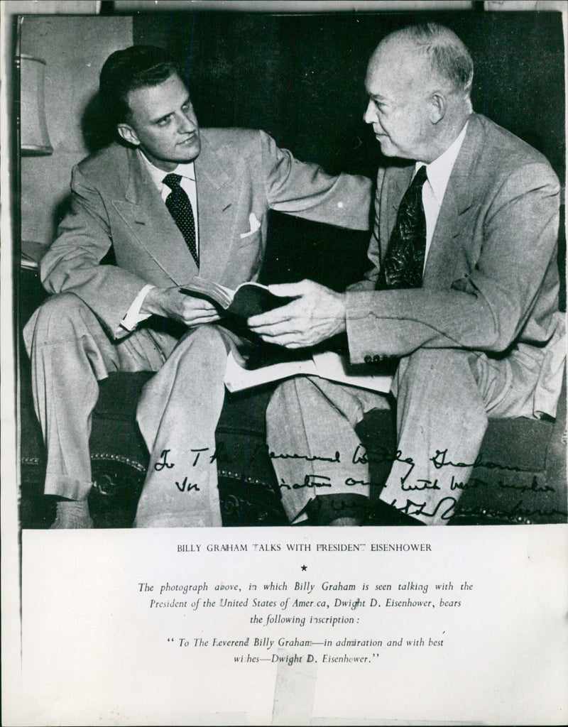 Billy Graham Talks with President Eisenhower - Vintage Photograph