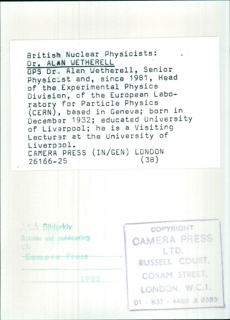 Dr. Alan Wetherell, British Nuclear Physicist - Vintage Photograph