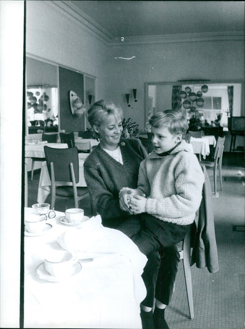 Jeanne Moreau with her son, 1960 - Vintage Photograph