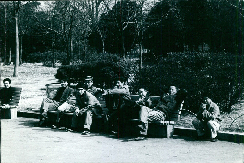 Workers taking a break in Ueno Park, Tokyo - Vintage Photograph