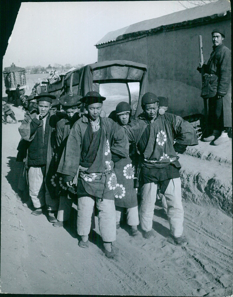 Bearers carrying coffin to grave - Vintage Photograph