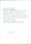 Mrs. Indira Gandhi, Prime Minister of India - Vintage Photograph