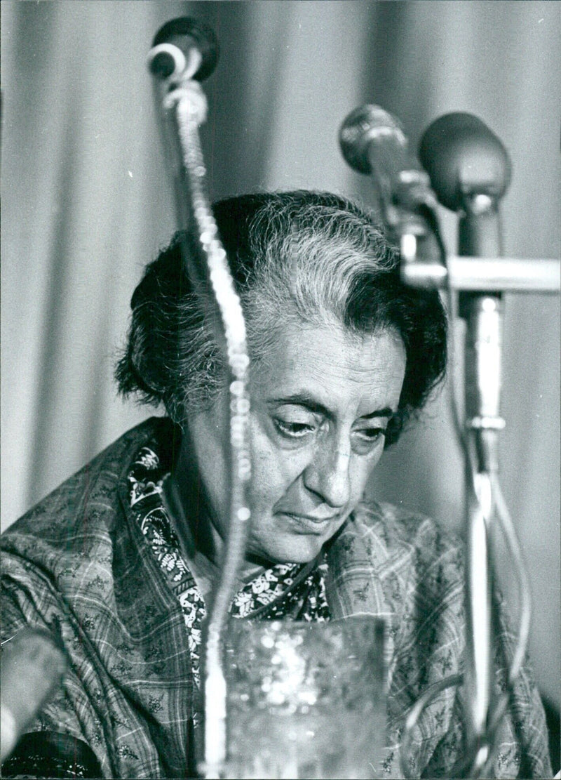 Mrs. Indira Gandhi at a press conference - Vintage Photograph