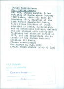 Mrs. Indira Gandhi, Prime Minister of India - Vintage Photograph